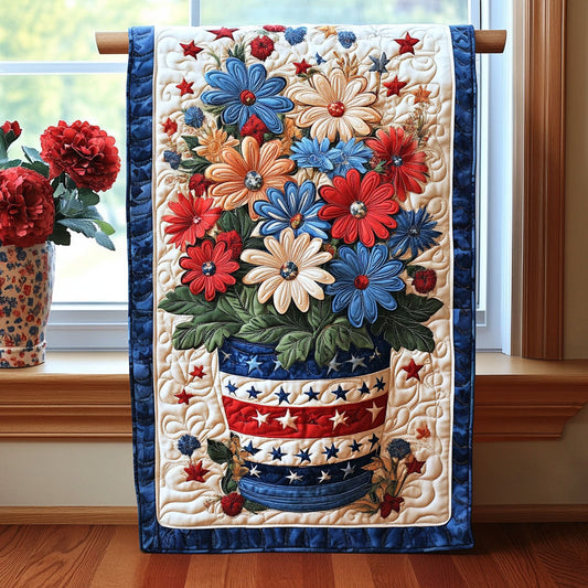 Stars and Stripes Blooms Quilted Table Runner NCU0PT3313