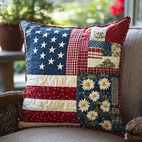 Stars and Stripes Flowers Quilted Pillow Case NCU0PT7239