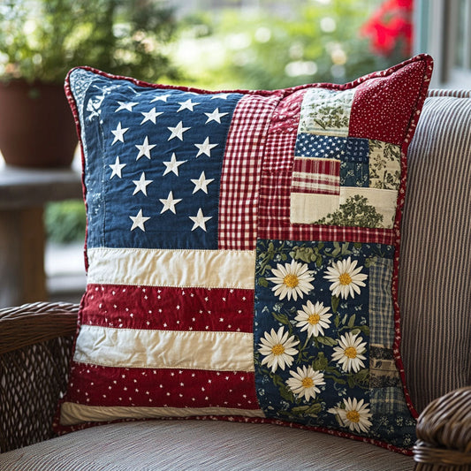 Stars and Stripes Flowers Quilted Pillow Case NCU0PT7239