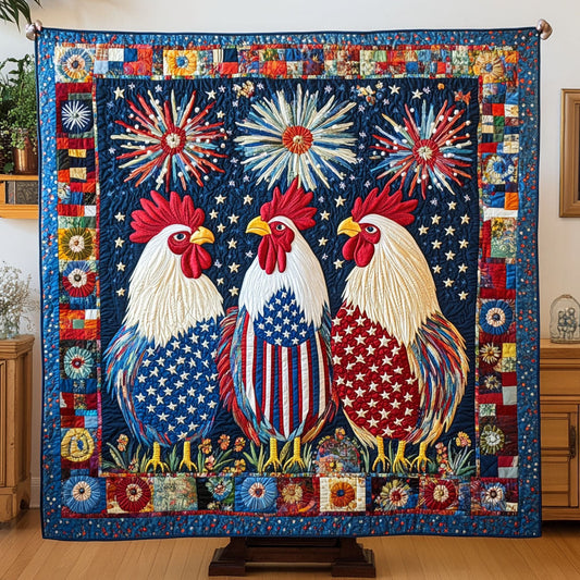 Stars and Stripes Roosters Quilted Blanket NCU0PT3929