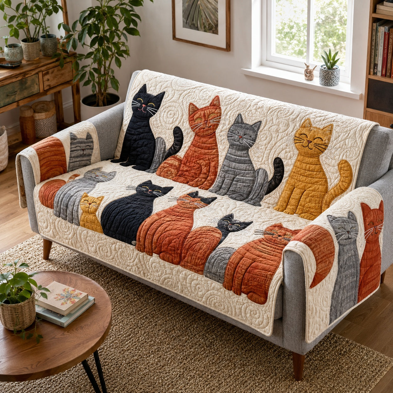 Stately Feline Chorus Quilted Sofa Cover NCU0VL3919