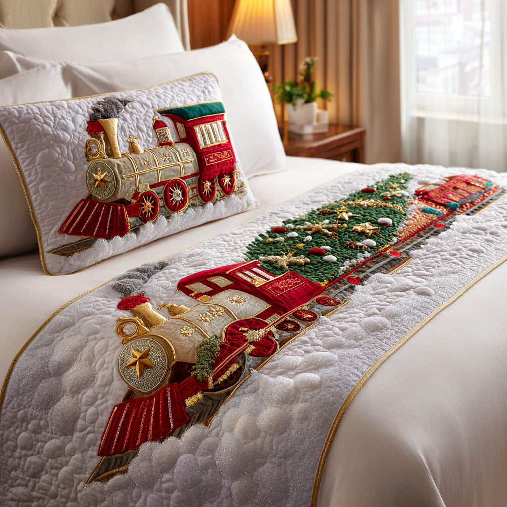 Steam Train Christmas Quilted Bed Runner NCU0TD570