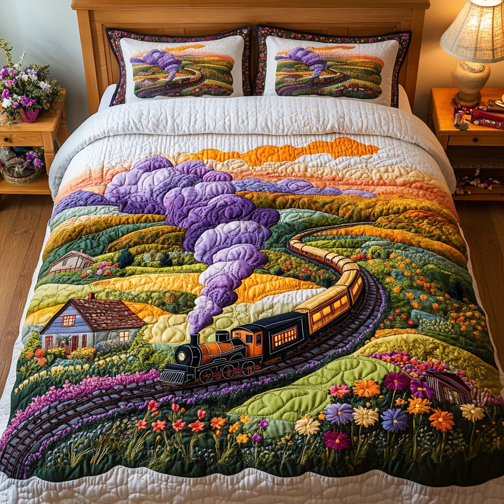 Steam Train 3-Piece Quilted Bedding Set NCU0DK7852