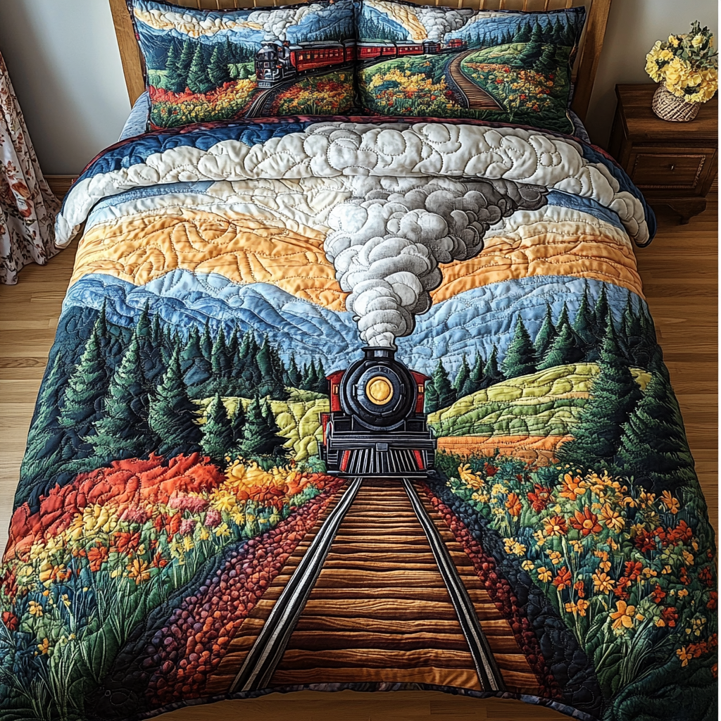 Steam Train 3-Piece Quilted Bedding Set NCU0DK7992