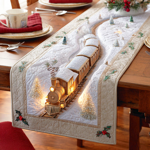 Steam Train Christmas Quilted Table Runner NCU0TD814