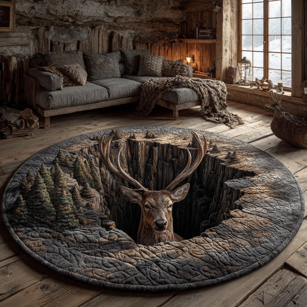 Stone Stag Den Quilted Round Mat NCU0HH1498