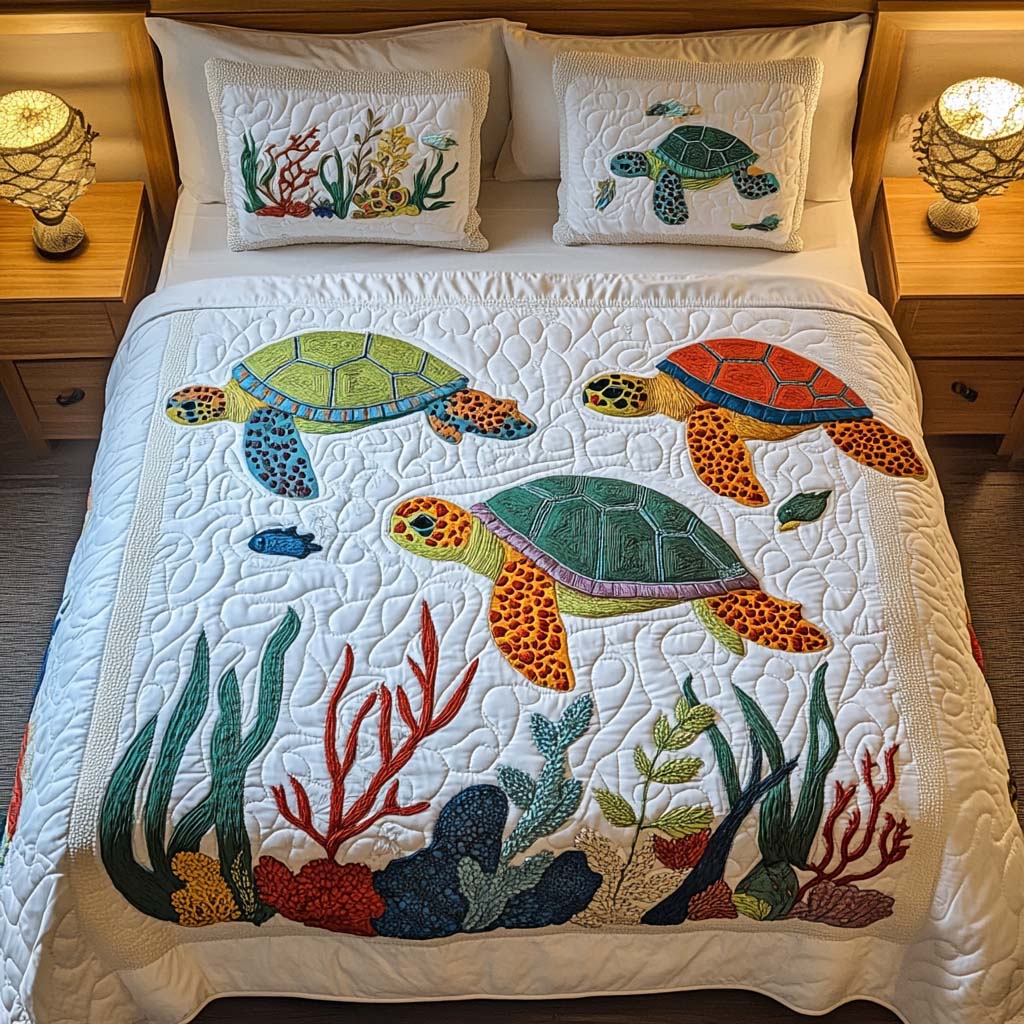 Sea Turtle Playground 3-Piece Quilted Bedding Set NCU0TH1352