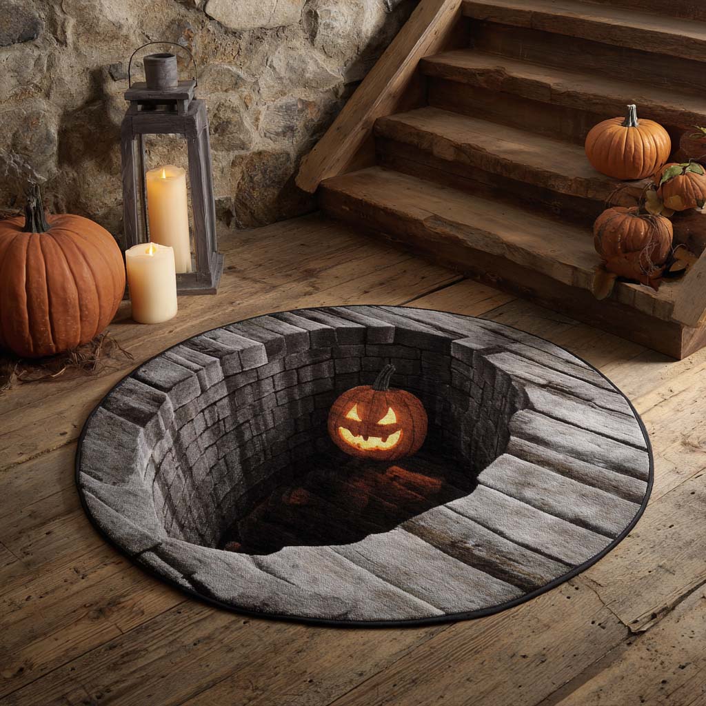 Stone Well Pumpkin Quilted Round Mat NCU0XD948