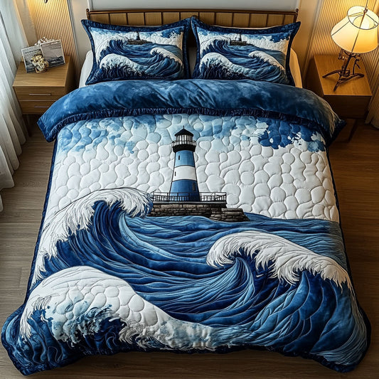 Stormy Waves Tower 3-Piece Quilted Bedding Set NCU0NT4274