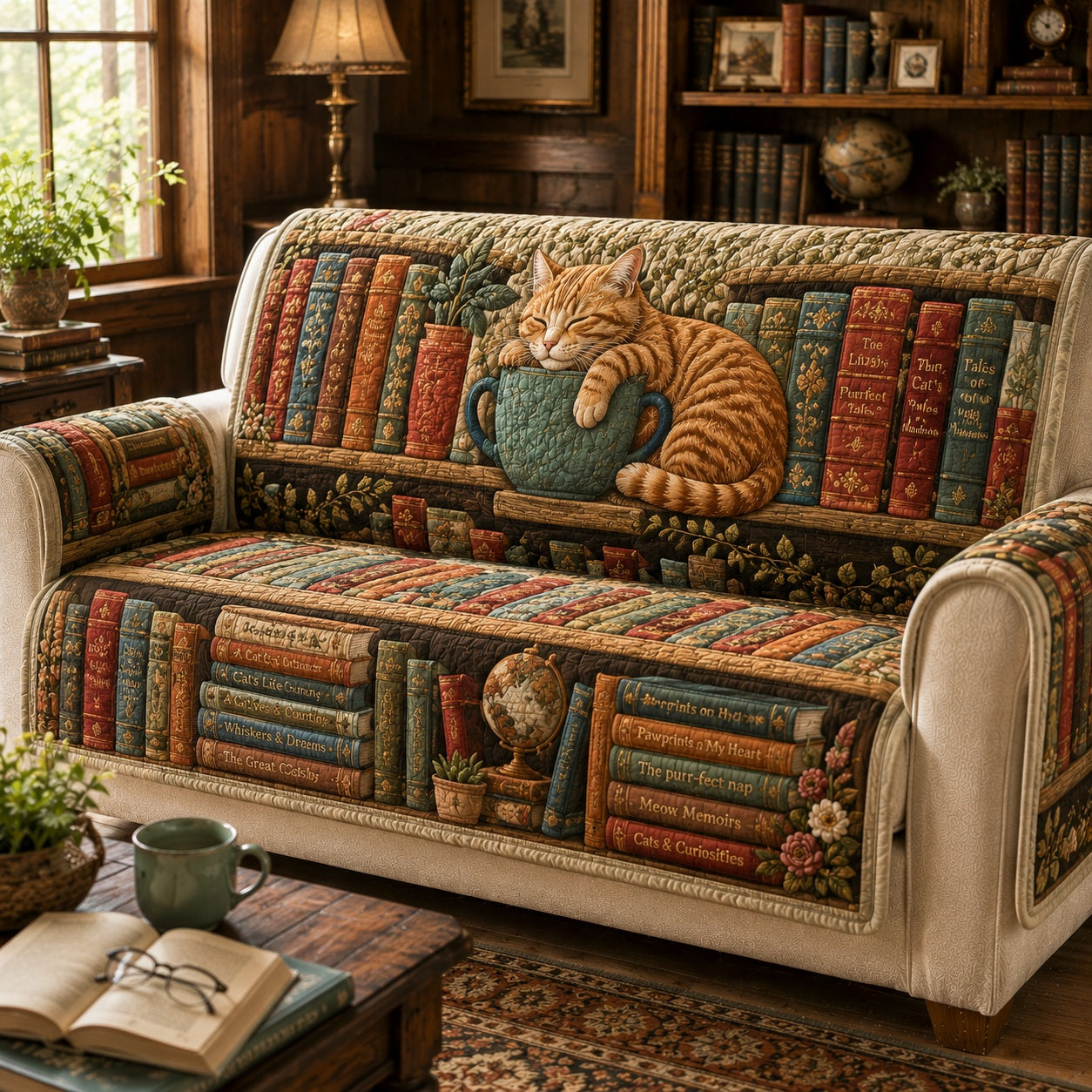 Storybook Teacup Purr Quilted Sofa Cover NCU0VL3884