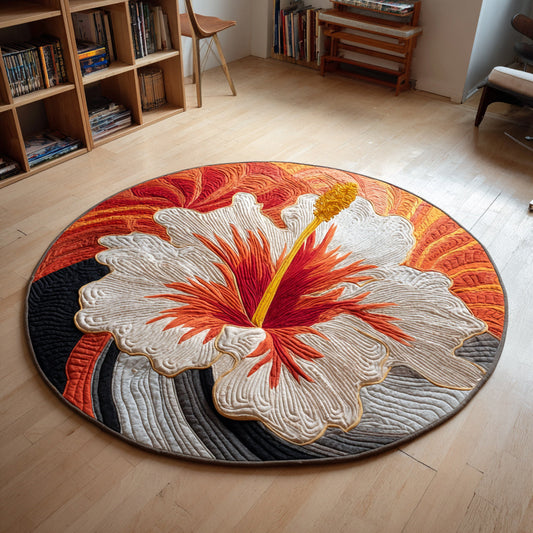 Striped Hibiscus Quilted Round Mat NCU0HH133