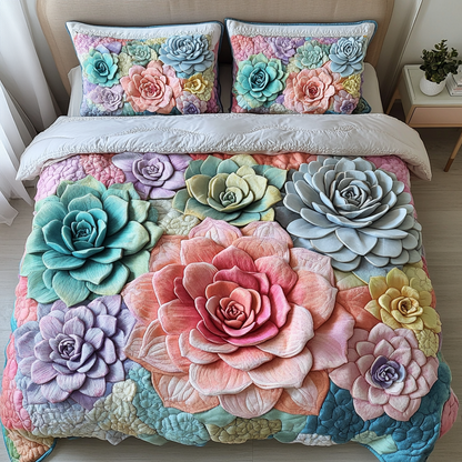 Succulent Bliss 3-Piece Quilted Bedding Set NCU0DK5796