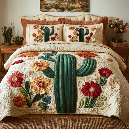 Succulent Blossom 3-Piece Quilted Bedding Set NCU0VH5868