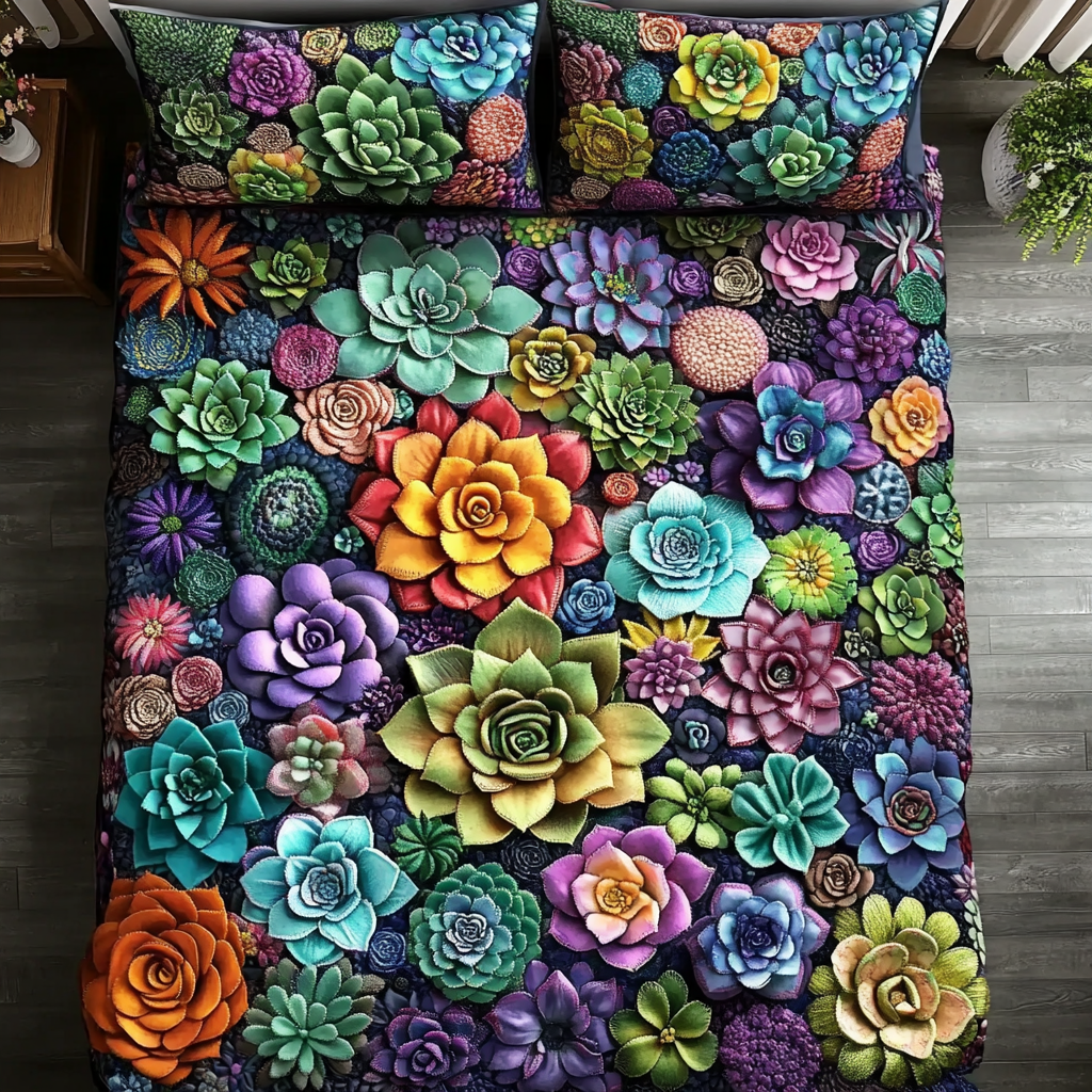 Succulent Dreams 3-Piece Quilted Bedding Set NCU0DK5794