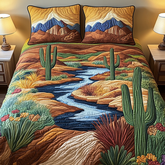Succulent Dreams 3-Piece Quilted Bedding Set NCU0VH2046
