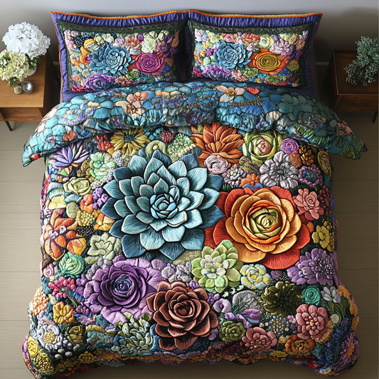 Succulent Garden 3-Piece Quilted Bedding Set NCU0DK5792