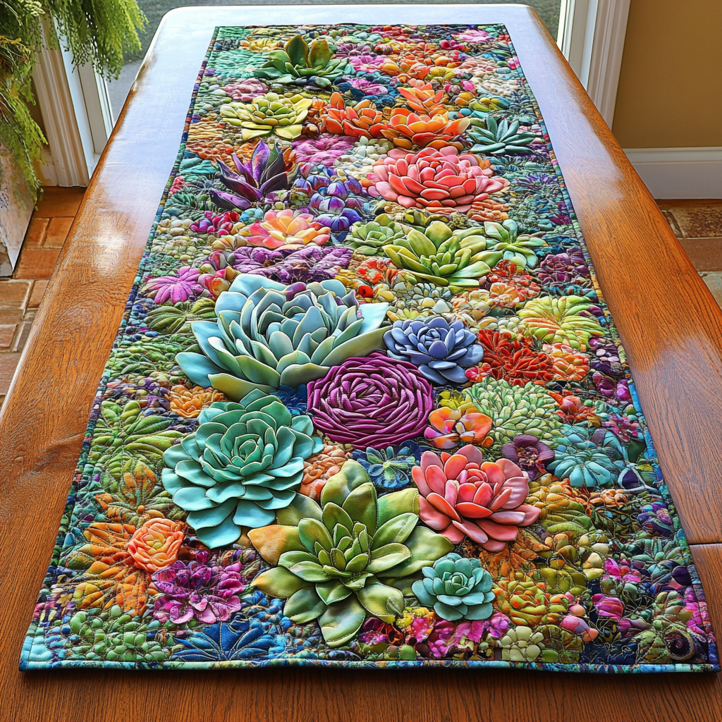 Succulent Garden Quilted Table Runner NCU0DK5820