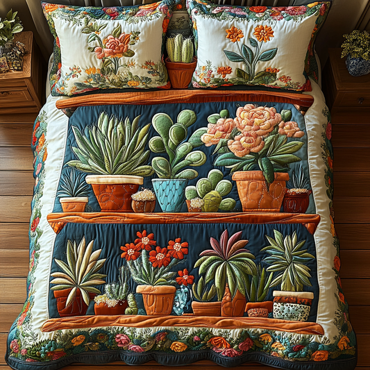 Succulent Sanctuary 3-Piece Quilted Bedding Set NCU0DV2521