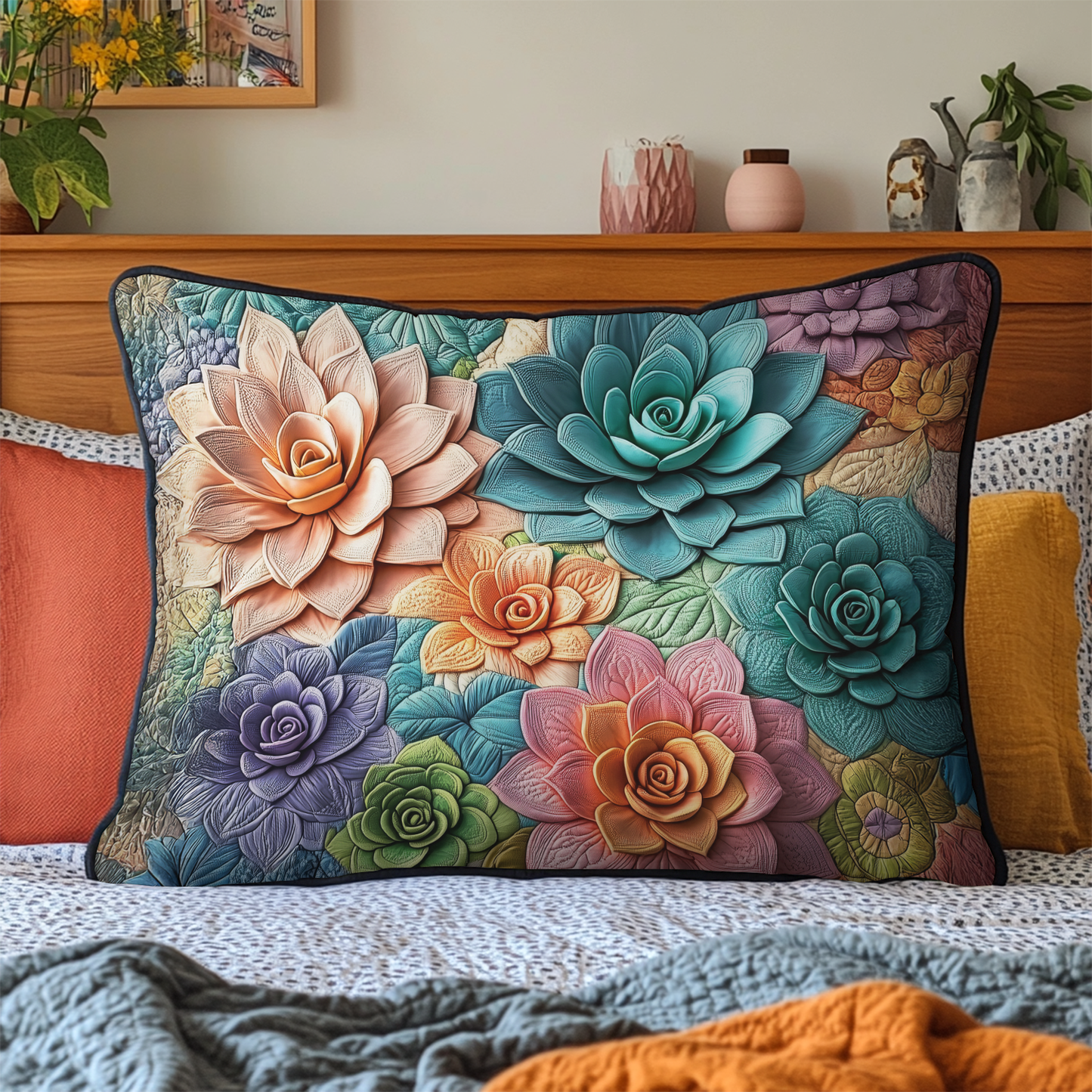 Succulent Serenity Quilted Bedding Pillow Case NCU0DK5798