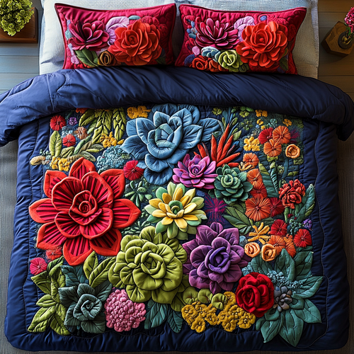 Succulent Soulscape 3-Piece Quilted Bedding Set NCU0DV2515