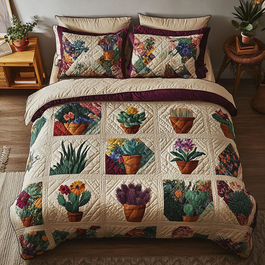 Succulent Sprout 3-Piece Quilted Bedding Set NCU0PT5287