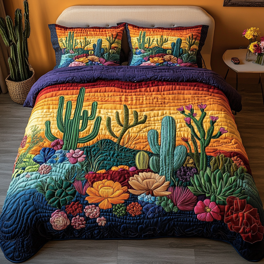 Succulent Sunrise 3-Piece Quilted Bedding Set NCU0VH2307