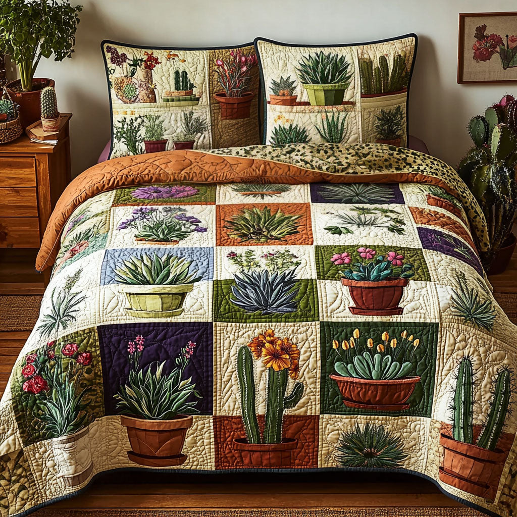 Succulent Sway 3-Piece Quilted Bedding Set NCU0PT5288