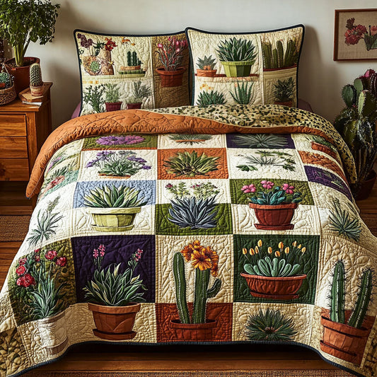Succulent Sway 3-Piece Quilted Bedding Set NCU0PT5288