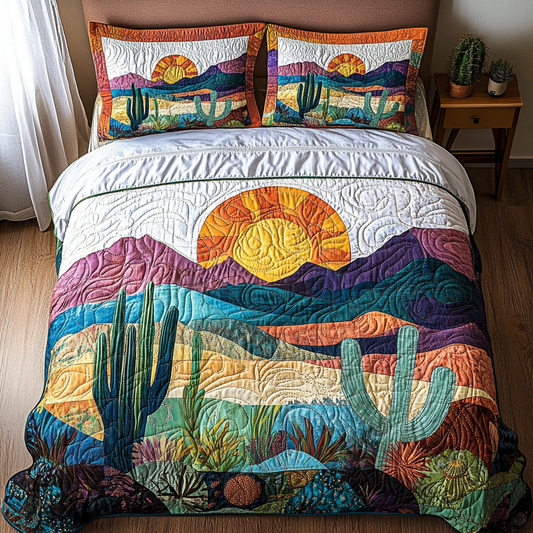 Succulent Symphony 3-Piece Quilted Bedding Set NCU0DV3693