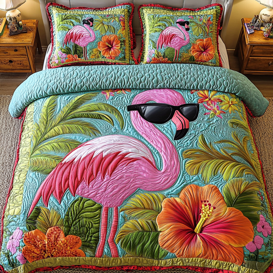 Summer Flamingo 3-Piece Quilted Bedding Set NCU0DK9040