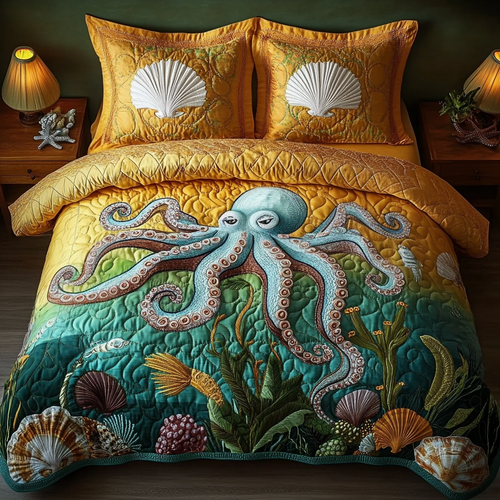 Summer Octopus 3-Piece Quilted Bedding Set NCU0DV5168