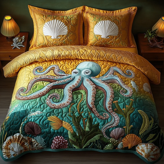 Summer Octopus 3-Piece Quilted Bedding Set NCU0DV5168