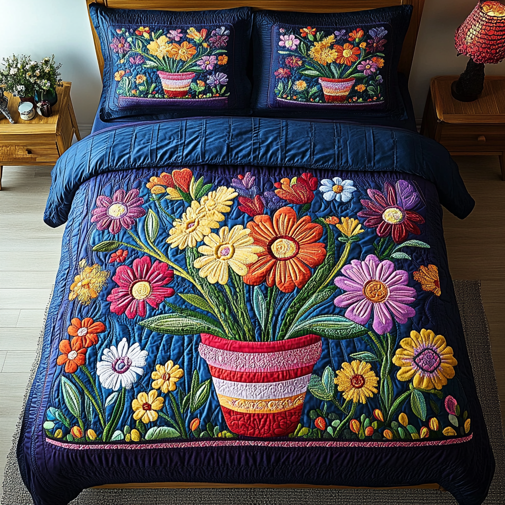 Summer Petals 3-Piece Quilted Bedding Set NCU0VH3230