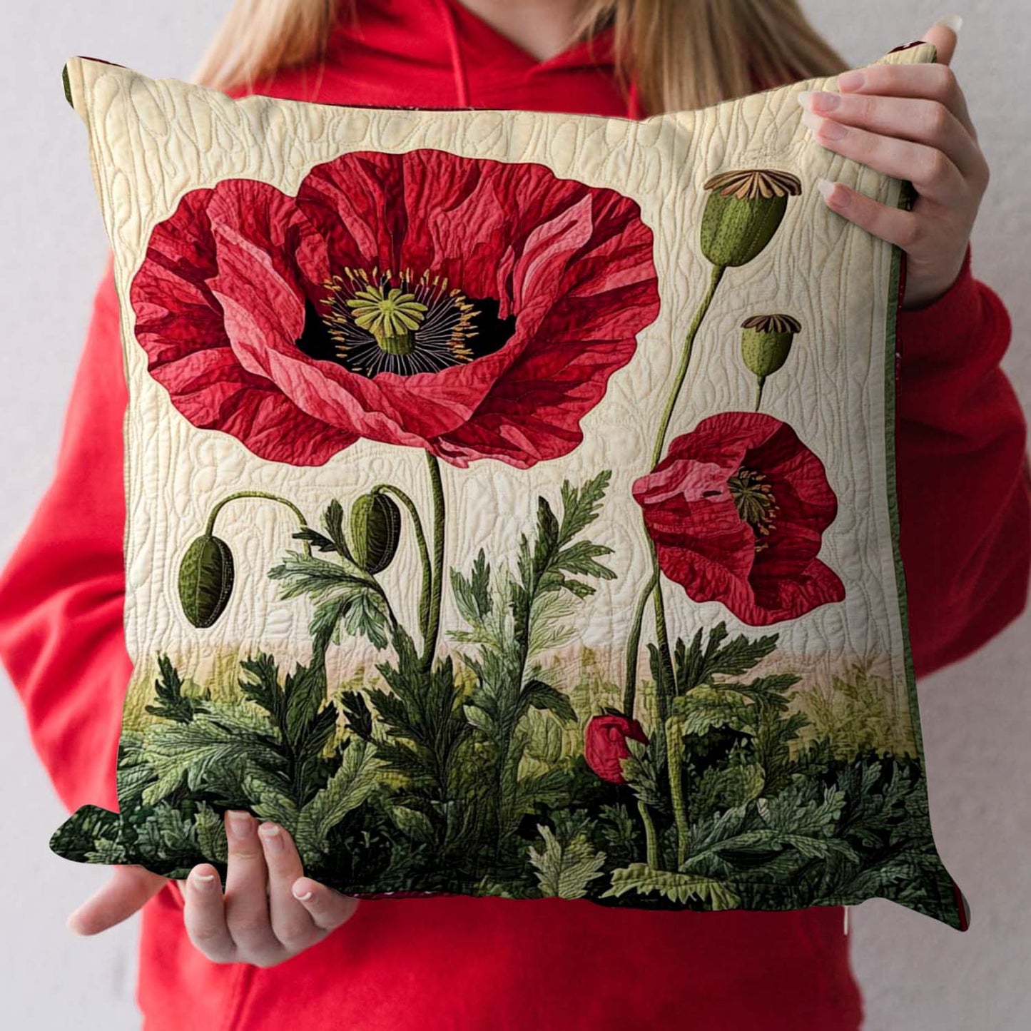 Summer Poppy Field Quilted Pillow Case NCU0NT1090