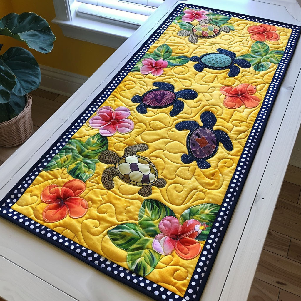 Sun-Kissed Turtle Garden Quilted Table Runner NCU0TL415