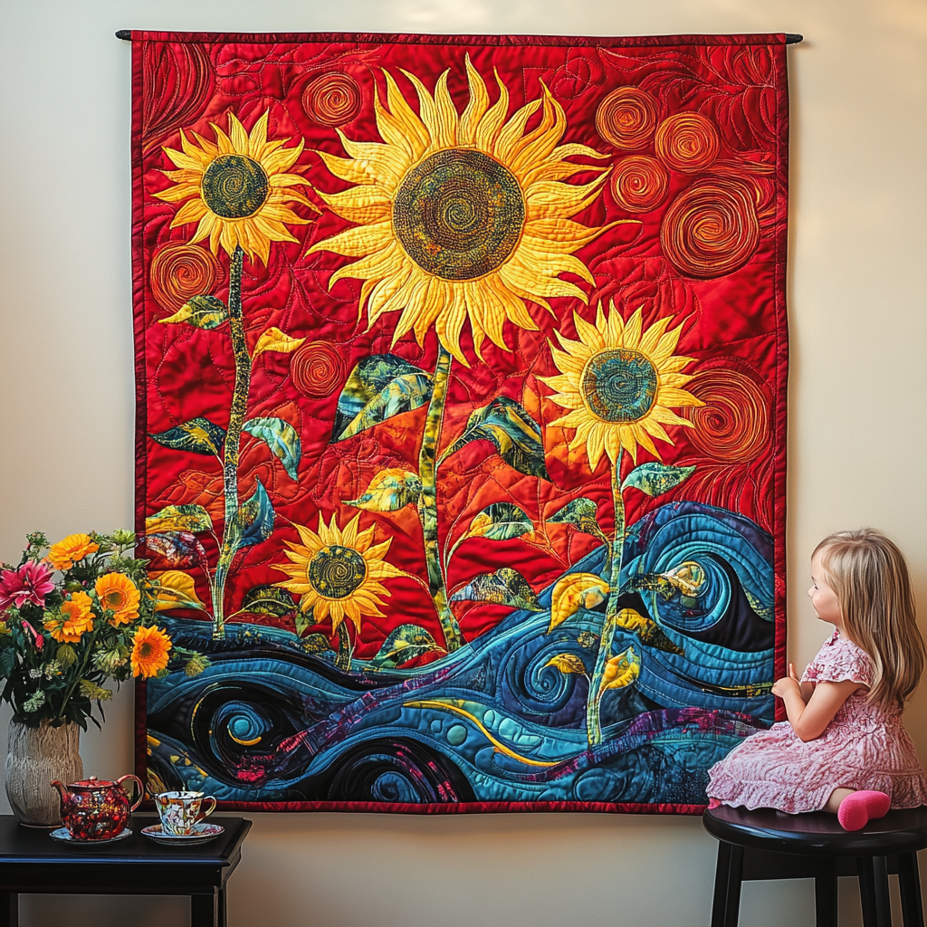 Sun-Kissed Blooms Art Quilt Hanging NCU0TL937