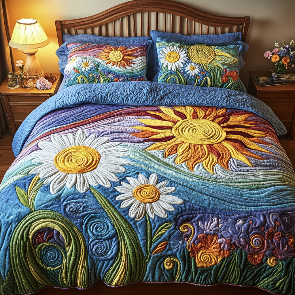 Sun Petals 3-Piece Quilted Bedding Set NCU0VH4964