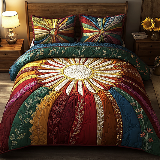 Sun and Flowers 3-Piece Quilted Bedding Set NCU0VL1496