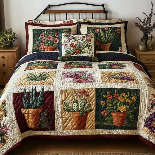 Sunbaked Succulents 3-Piece Quilted Bedding Set NCU0PT5289