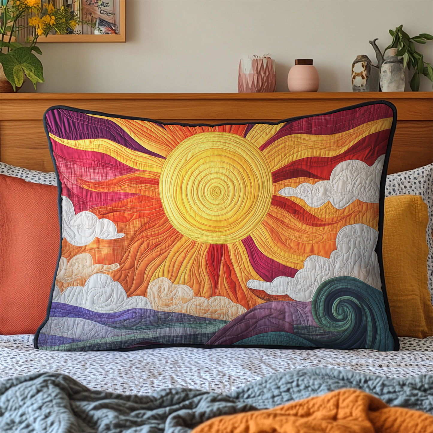 Sunburst Delight Quilted Bedding Pillow Case NCU0VL740