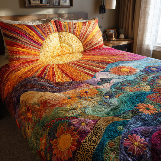 Sunburst Floral 3-Piece Quilted Bedding Set NCU0VH5751