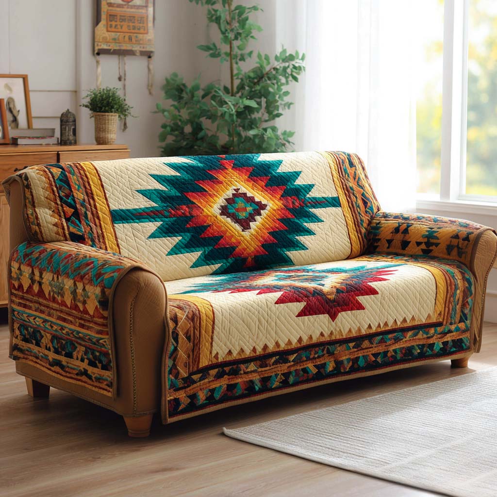 Sunburst Navajo Diamond Quilted Sofa Cover NCU0XD1832