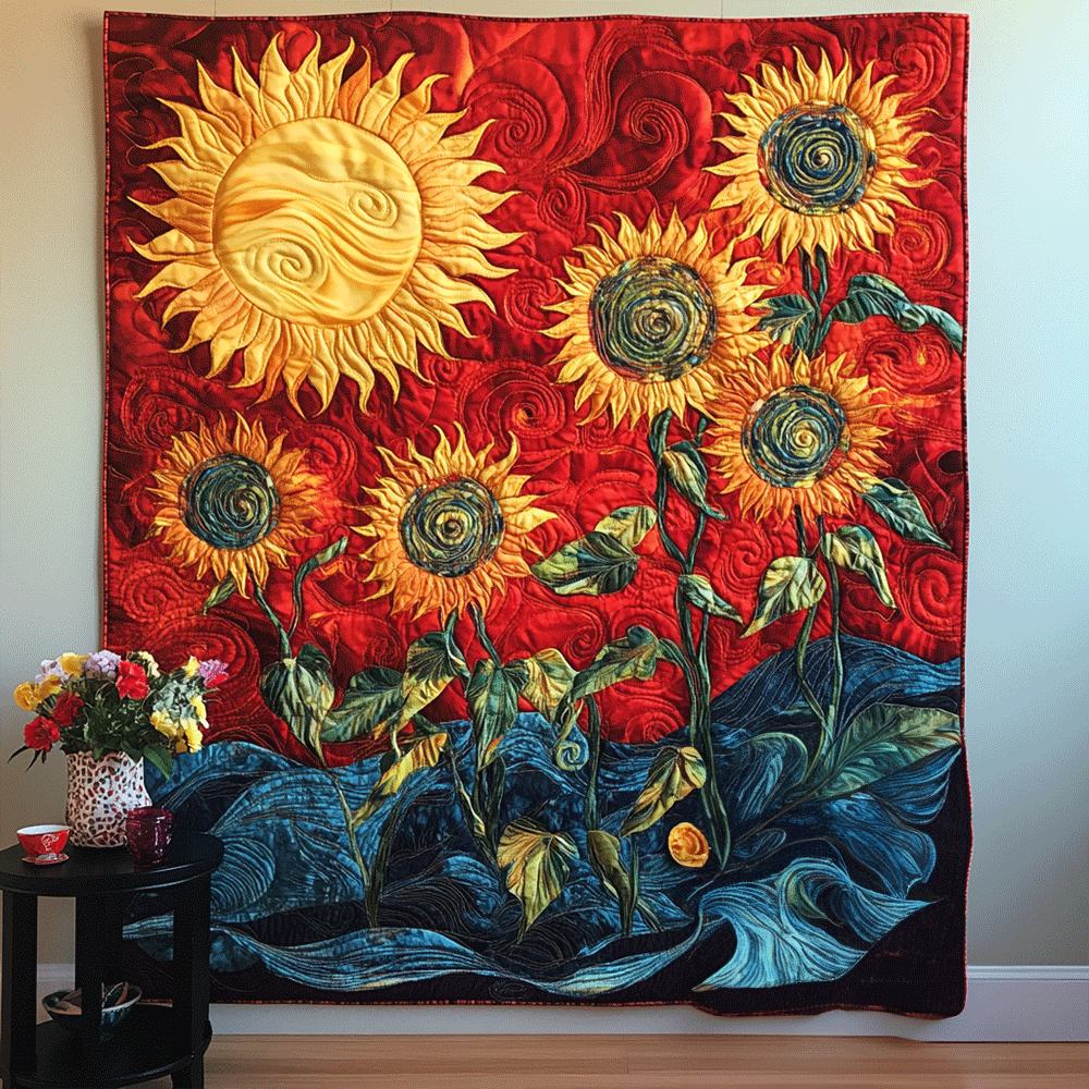 Sunburst Sunflower Art Quilt Hanging NCU0TL959