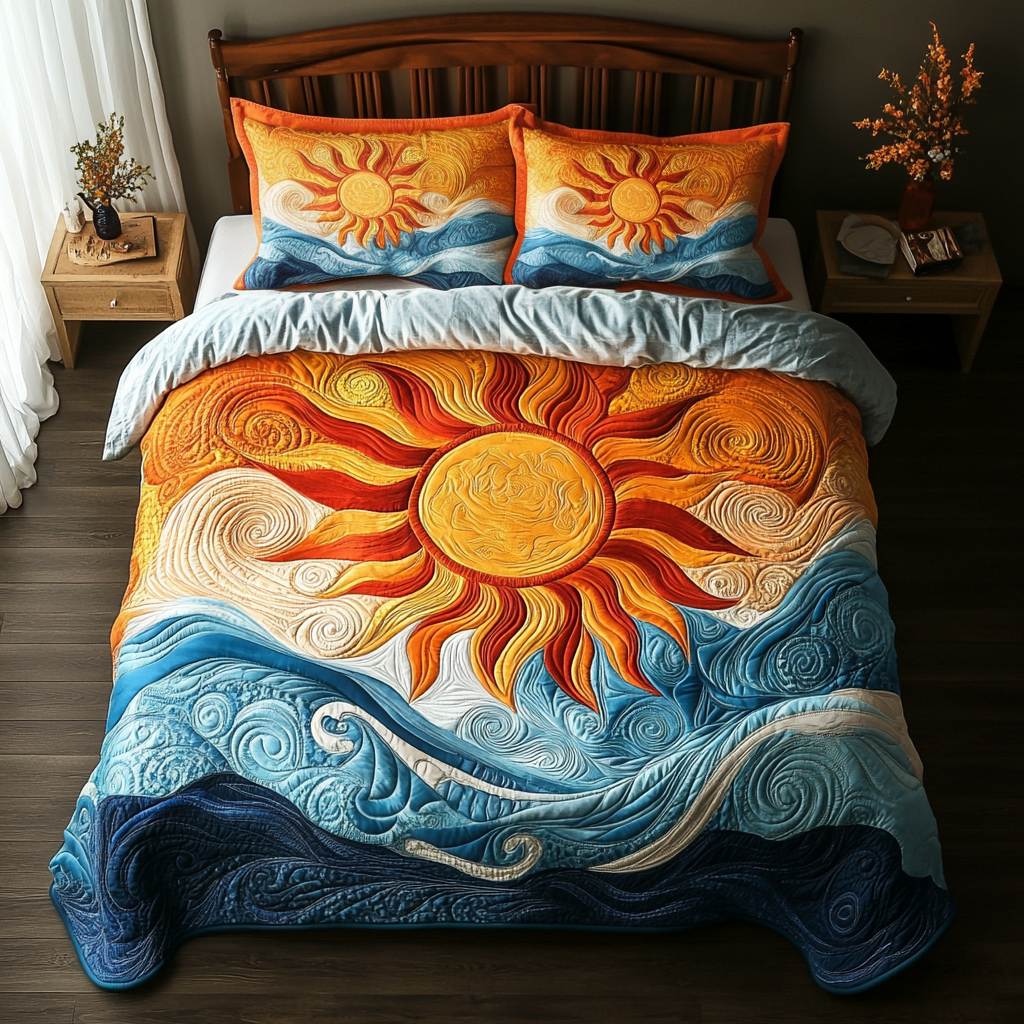 Sunburst Waves 3-Piece Quilted Bedding Set NCU0VH3690 – Vantique