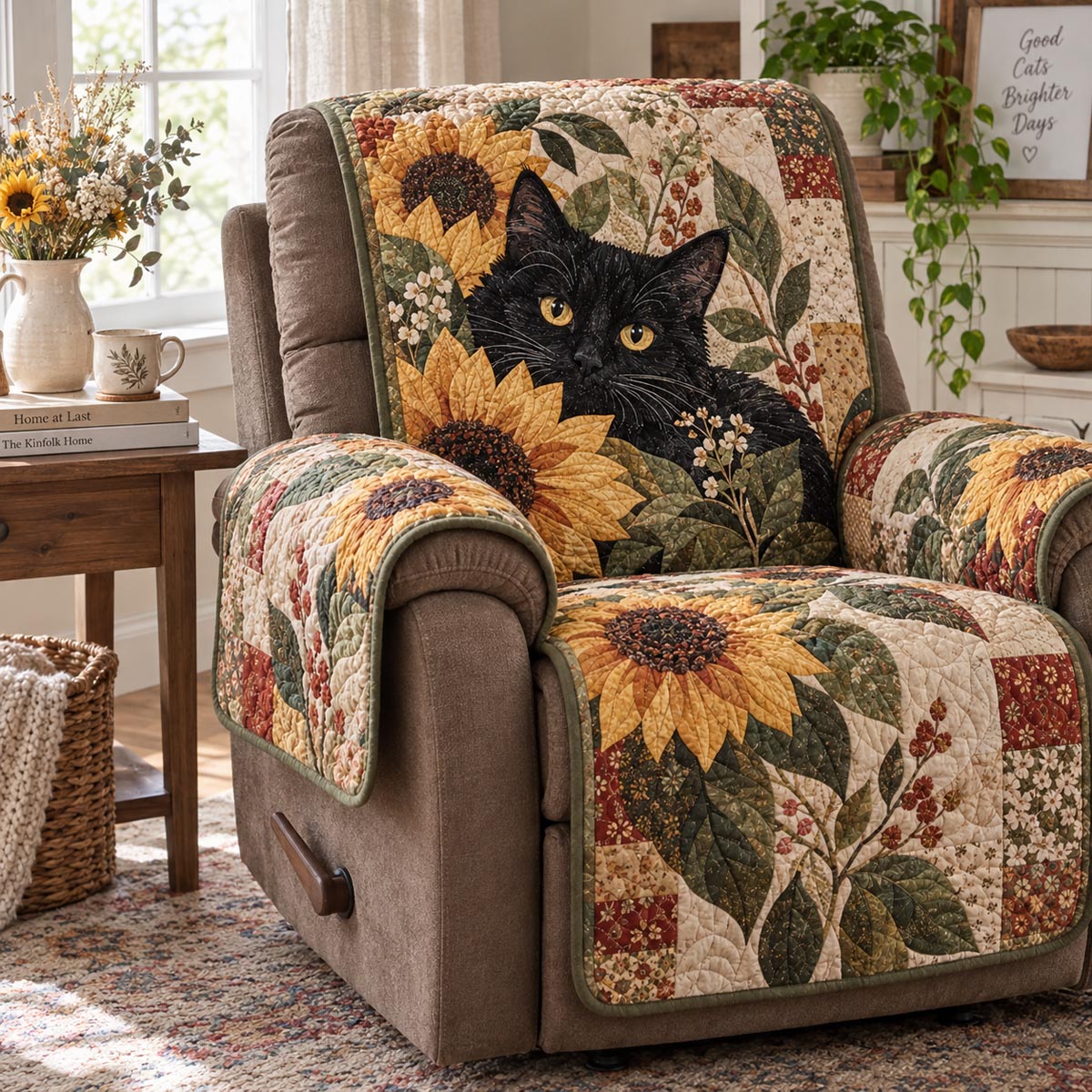 Black Cat Quilted Sofa Cover VT0DV001
