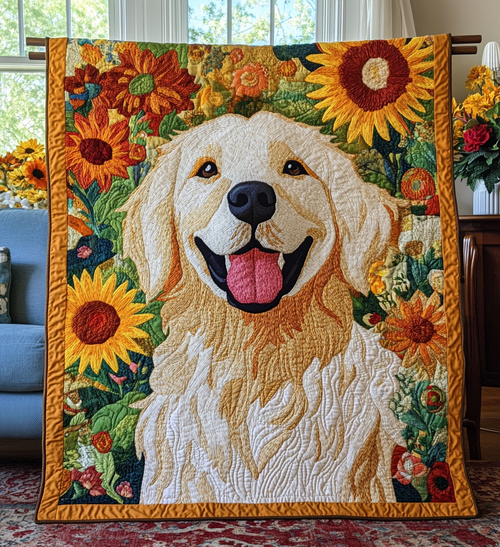 Sunflower Golden Retriever Quilted Blanket NCU0DV492