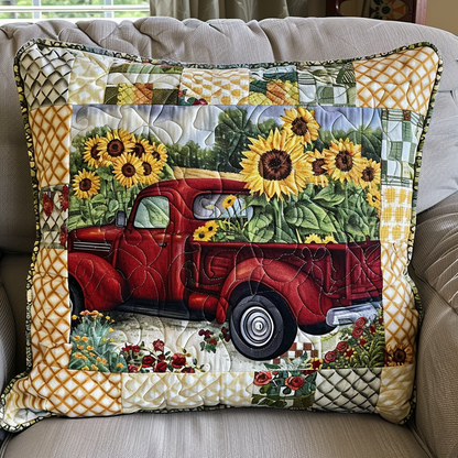 Sunflower Harvest Red Truck Quilted Pillow Case NCU0TL084