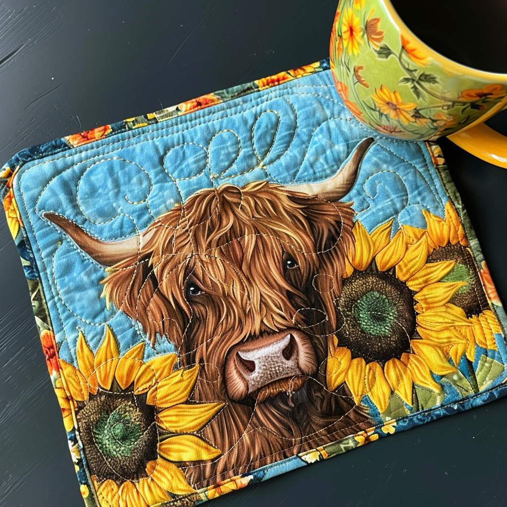 Sunflower Highland Cow Quilted Placemat NCU0TL003