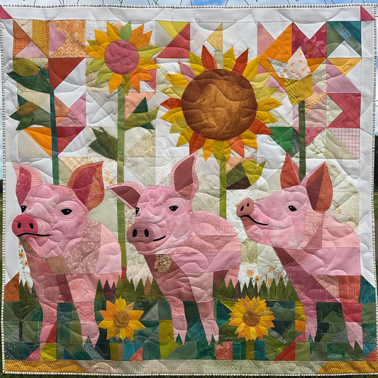 Sunflower Meadow Pig Quilted Blanket NCU0TL269