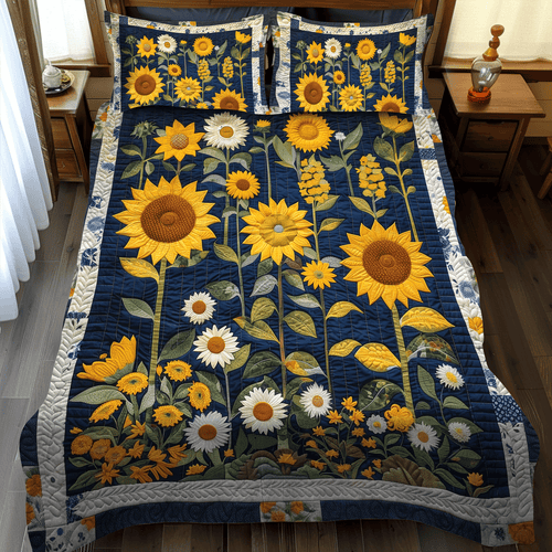 Sunflower Radiance 3-Piece Quilted Bedding Set NCU0TH1006